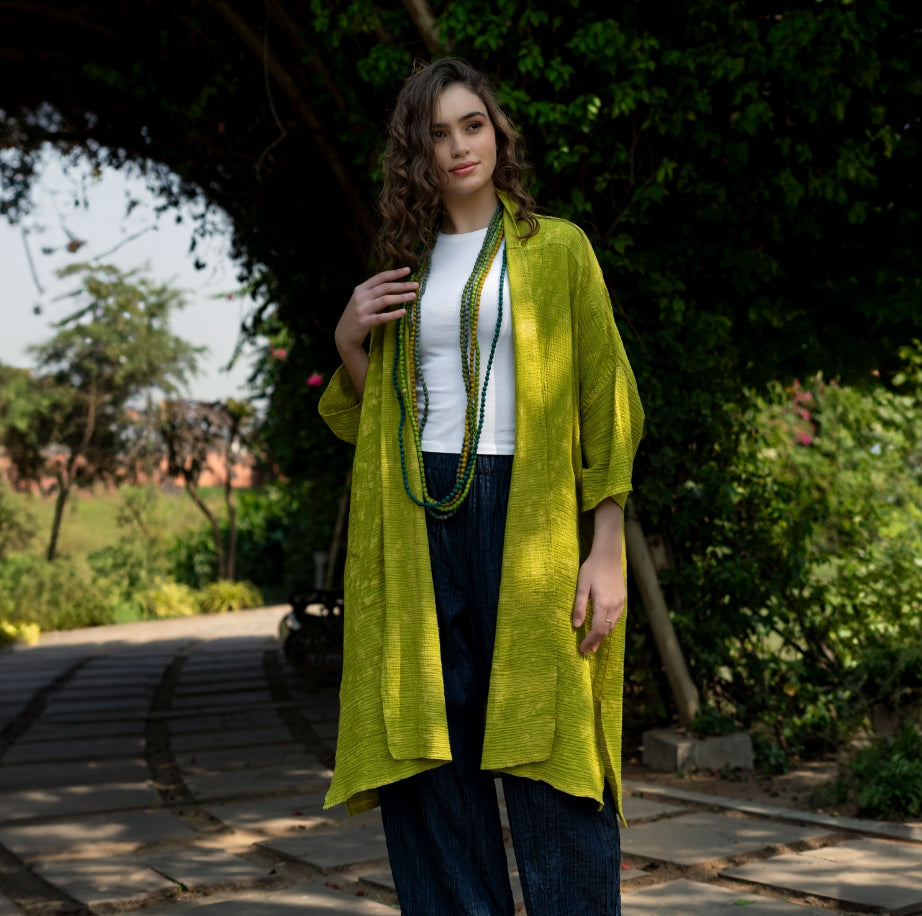 SAND SUN DYE RIPPLE KANTHA PONCHO TOPPER - rs2356-lim -