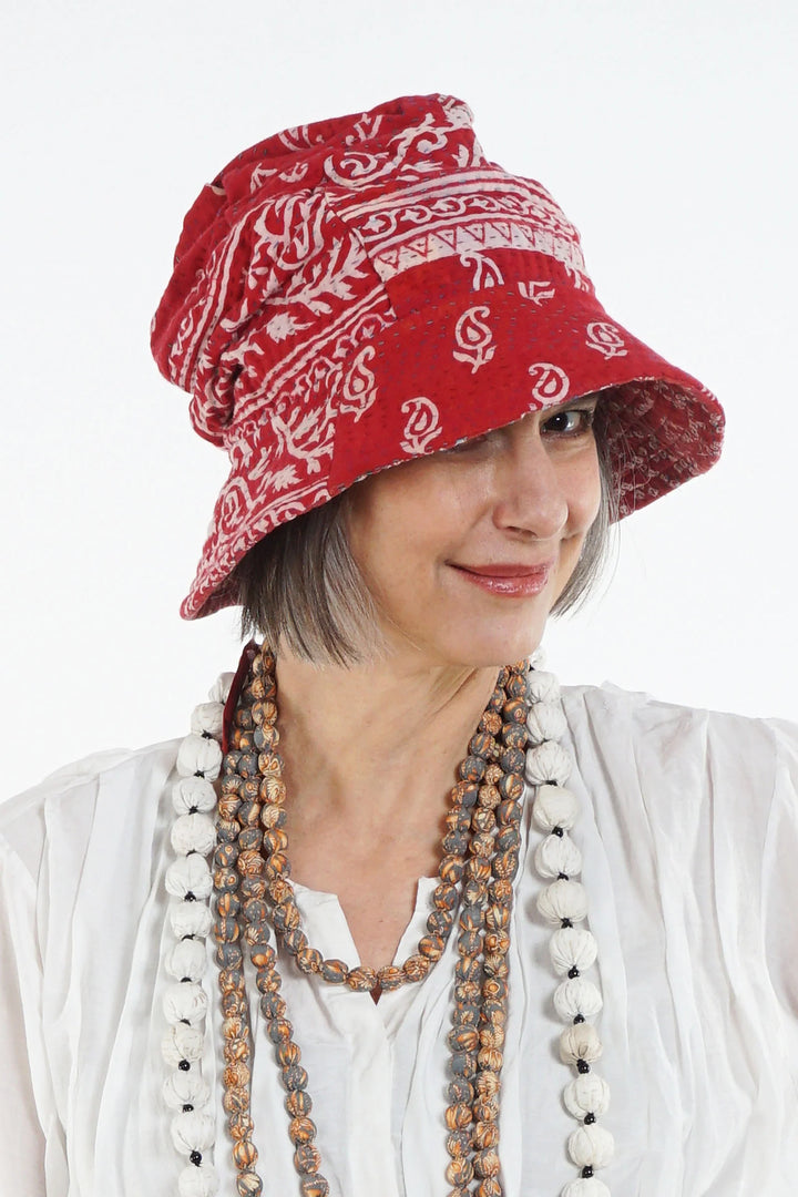VINTAGE COTTON KANTHA FULL BRIM HAT - cv4889-red -