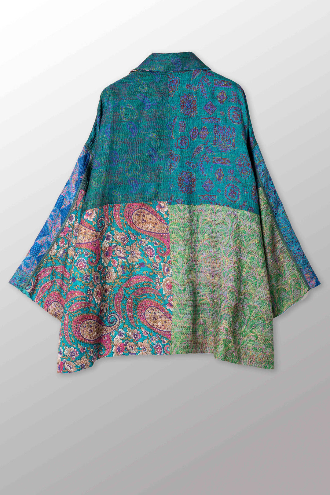 VINTAGE SILK KANTHA OVERSIZED MINI COAT - sv2332-0011a -