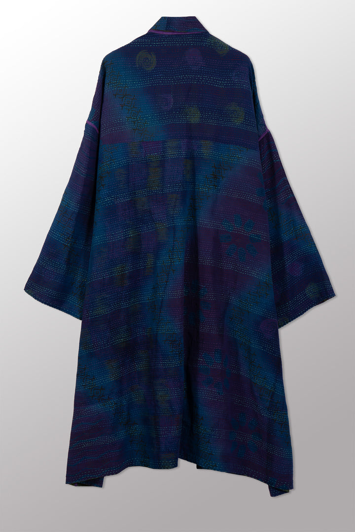 VINTAGE SILK GEORGETTE COTTON KANTHA NEW OVERSIZED COAT - gc2342-0003a -