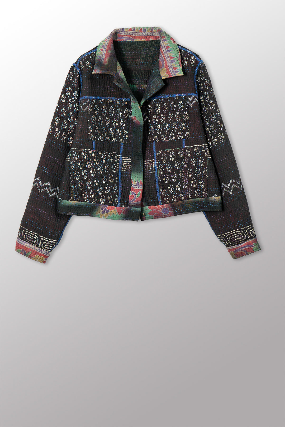 VINTAGE COTTON GREY CLAMP TIE DYE KANTHA TRUCKR JACKET - su4091-0001m -