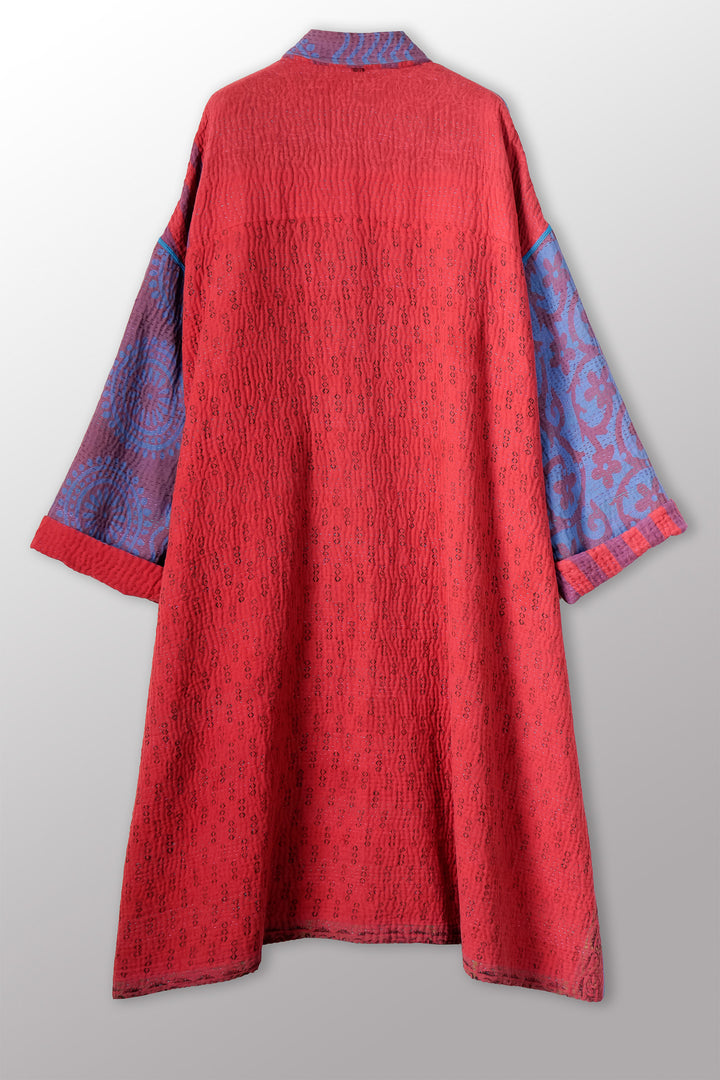 COTTON OVERDYE KANTHA NEW OVERSIZED COAT - ov4342-cblu001a -