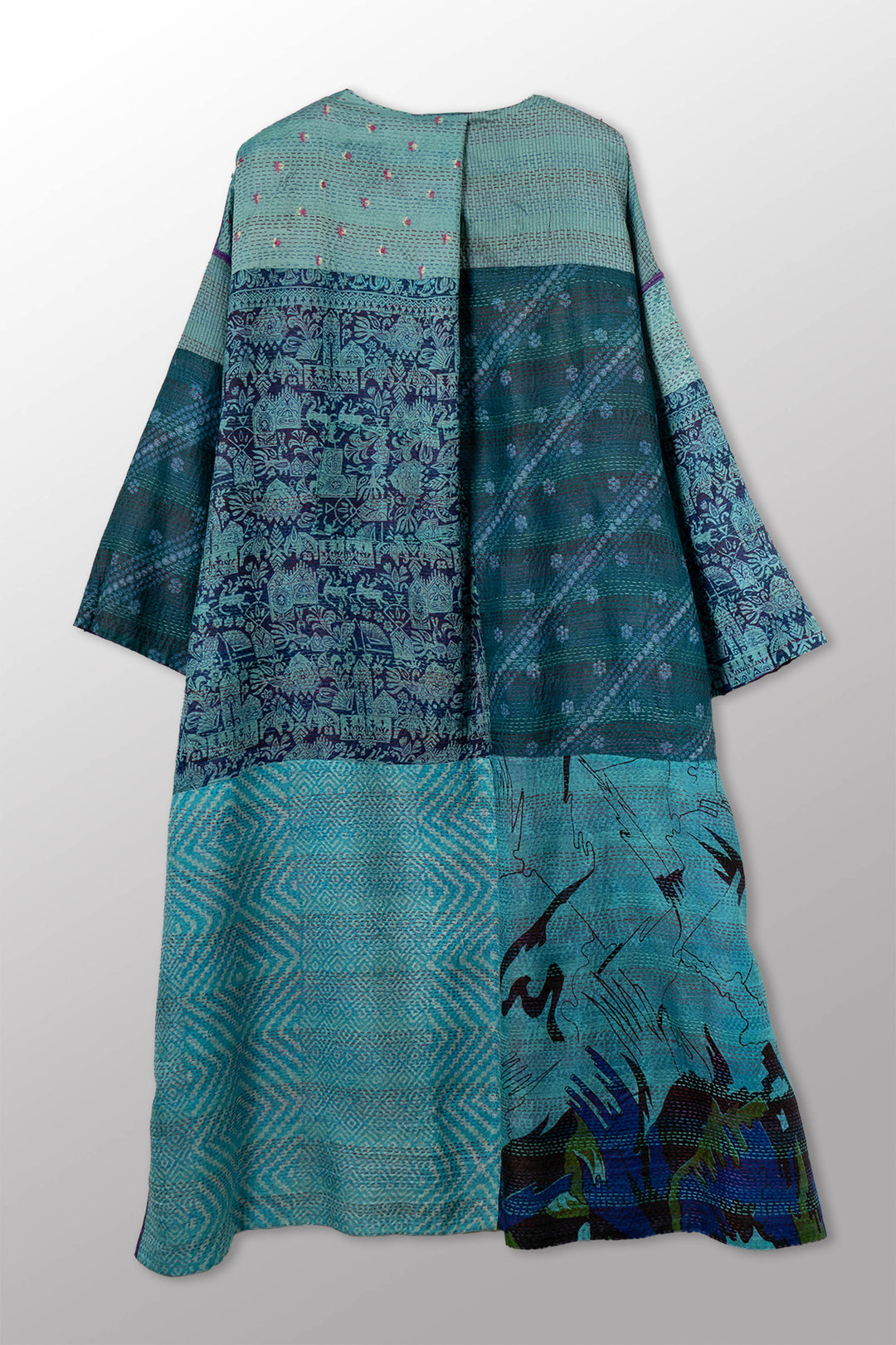 VINTAGE SILK KANTHA LONG DUSTER - sv2328-0016a -
