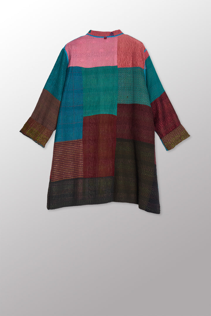 BAGH PRINT KANTHA KAFTAN JACKET MEDIUM - bg4089-brn -