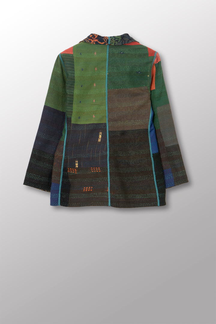 BAGH PRINT KANTHA SHORT JACKET - bg2007-grn -