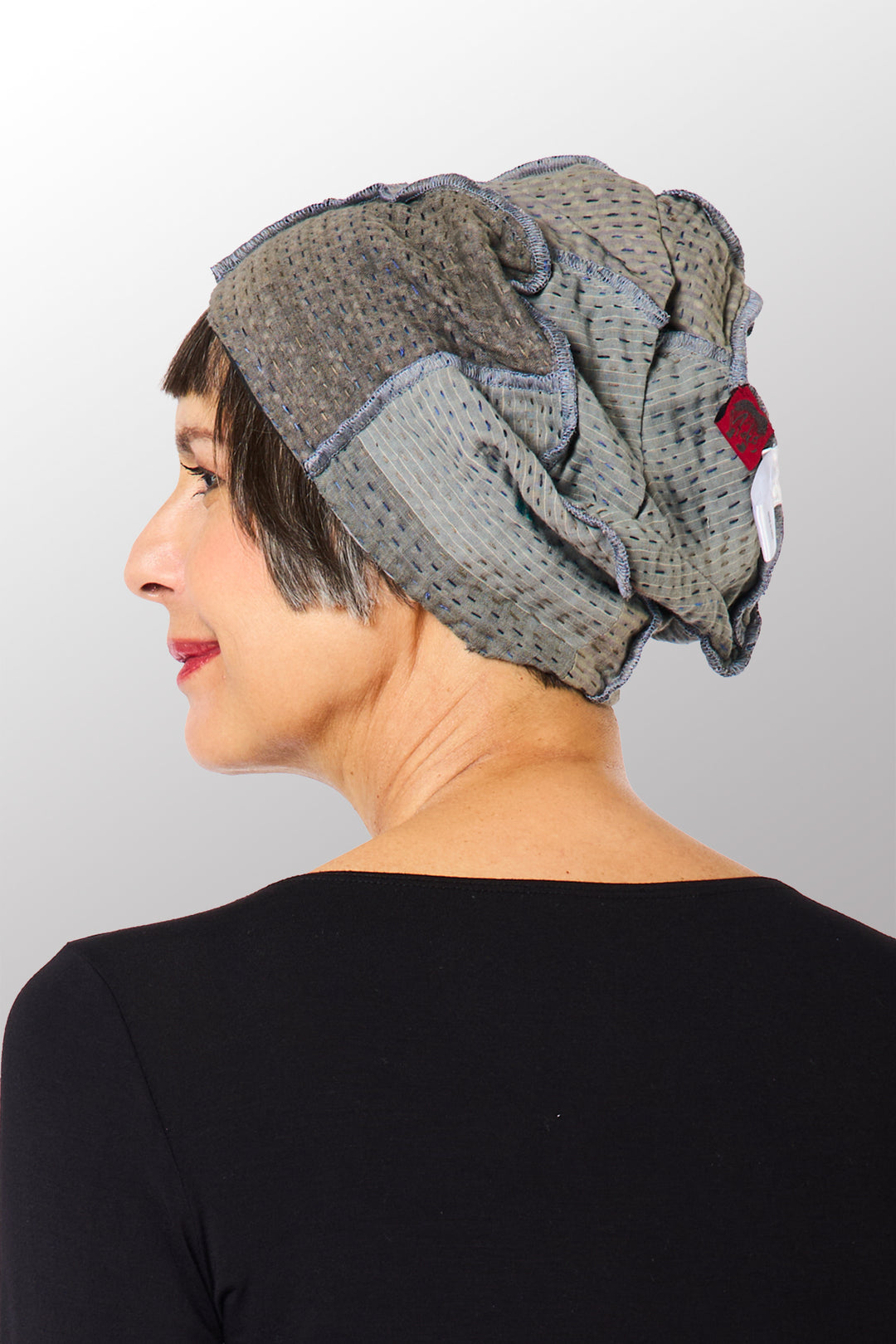 FRAYED PATCH KANTHA PATCHWORK HAT - fi4880-gry -