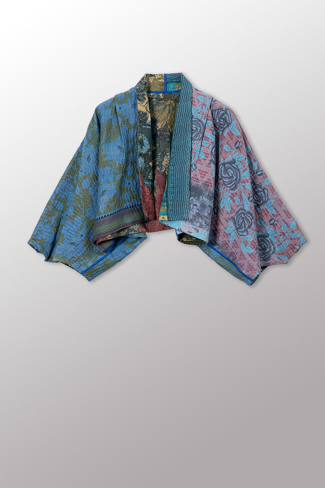 VINTAGE SILK GEORGETTE COTTON KANTHA PUFF SLV. SHRUG - gc4062-0003a -