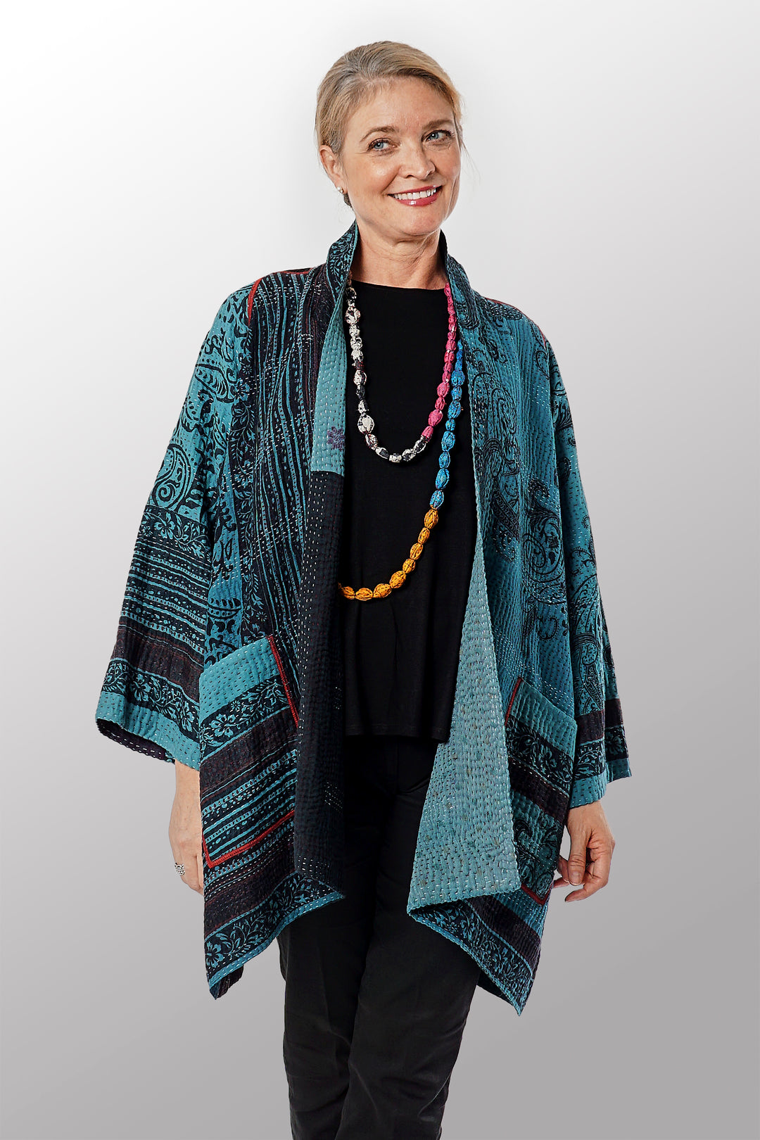 OVERDYED PAISLEY & PATCH KANTHA A-LINE JKT - py4003-blu -