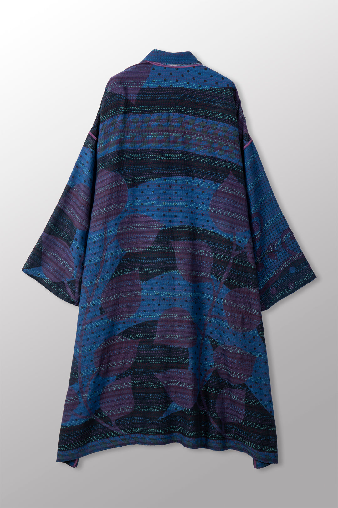 VINTAGE SILK GEORGETTE COTTON KANTHA NEW OVERSIZED COAT - gc2342-0002a -