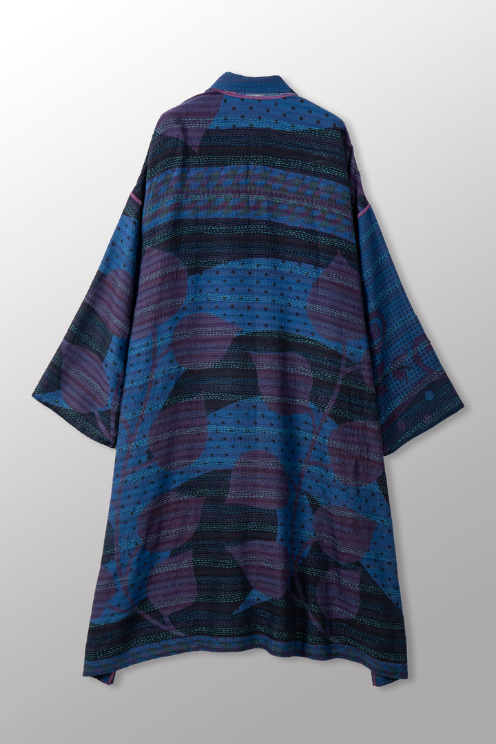VINTAGE SILK GEORGETTE COTTON KANTHA NEW OVERSIZED COAT - gc2342-0002a -