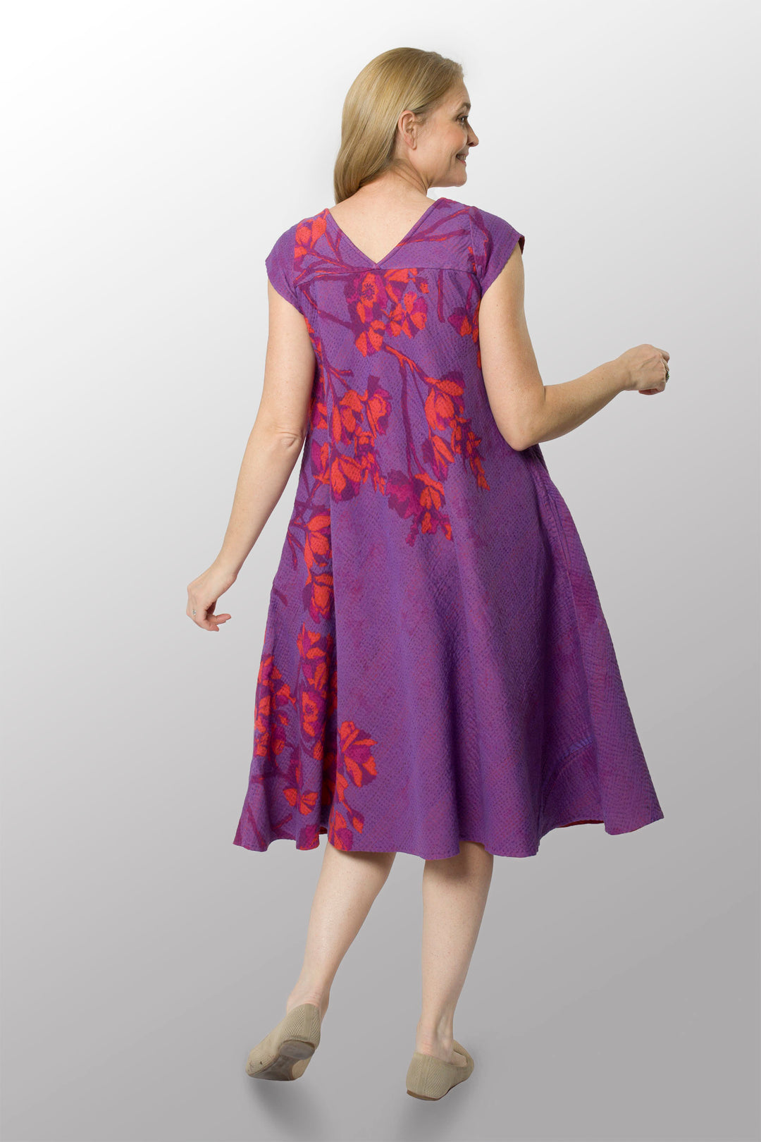 BLOOMING FLOWERS KANTHA CAP SLV. FLARE DRESS - bf4425-prp -