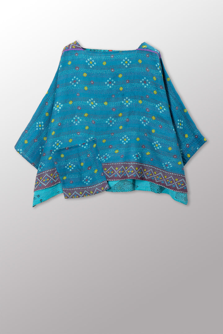 VINTAGE COTTON & NEW VOILE KANTHA 3/4 SLV. CROP TOP MIO - cn2538-0008a -