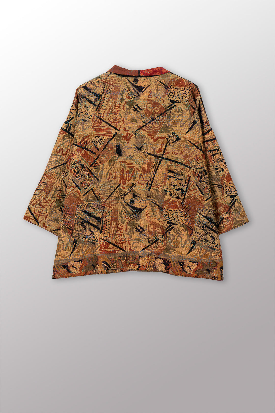 VINTAGE SILK GEORGETTE COTTON KANTHA MINI KIMONO JACKET - gc4055-0002a -