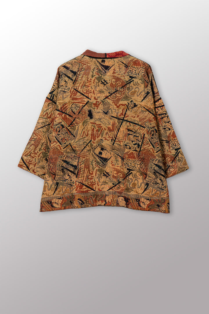 VINTAGE SILK GEORGETTE COTTON KANTHA MINI KIMONO JACKET - gc4055-0002a -