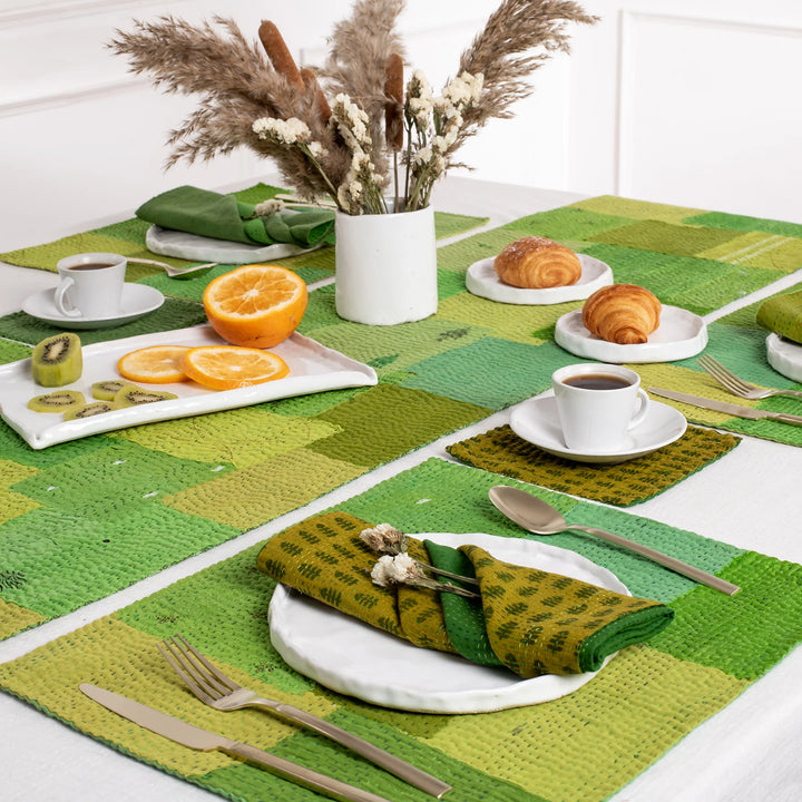 Mosaic Fray Handmade Vintage Kantha Napkin -Lime Green (Set of 2)