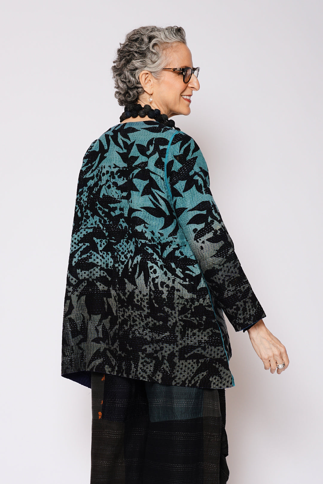 MONOTONE TWILIGHT PRINT KANTHA CREW NECK POCKET JKT - tp4025-blu -