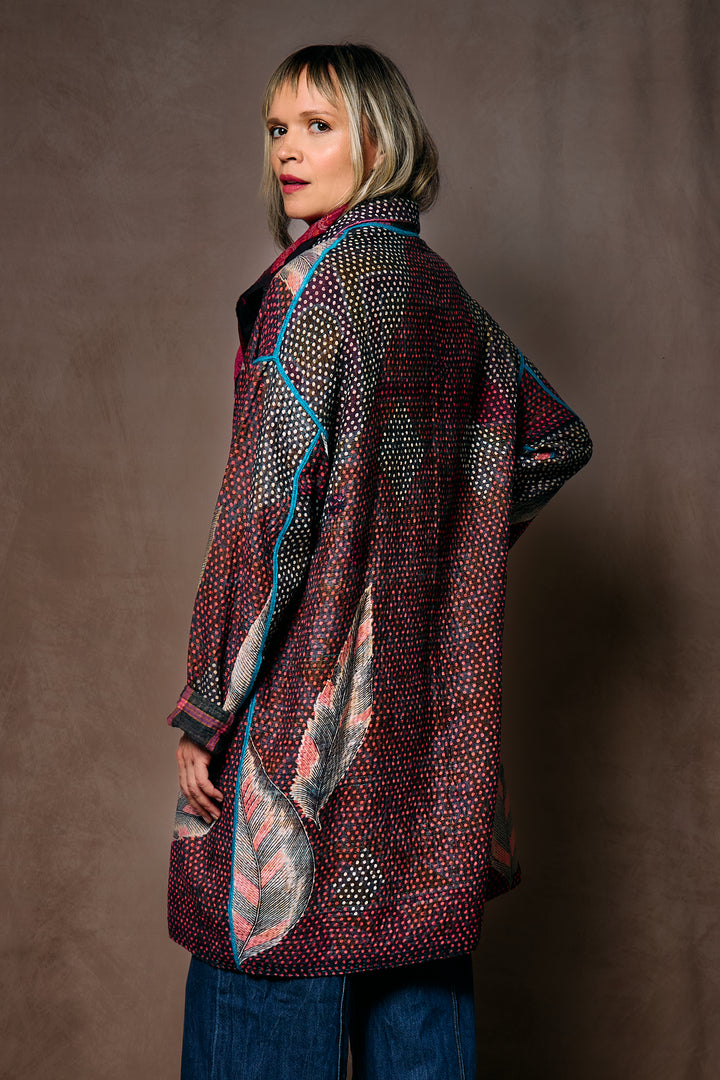 VINTAGE COTTON KANTHA LONG LINE JACKET - cv4059-5001m -