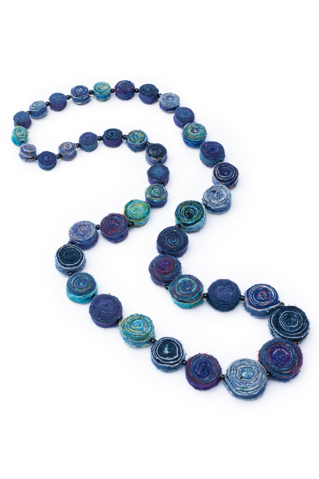 VINTAGE COTTON KANTHA SIMPLE EDDY LONG NECKLACE - cv2714-blu -