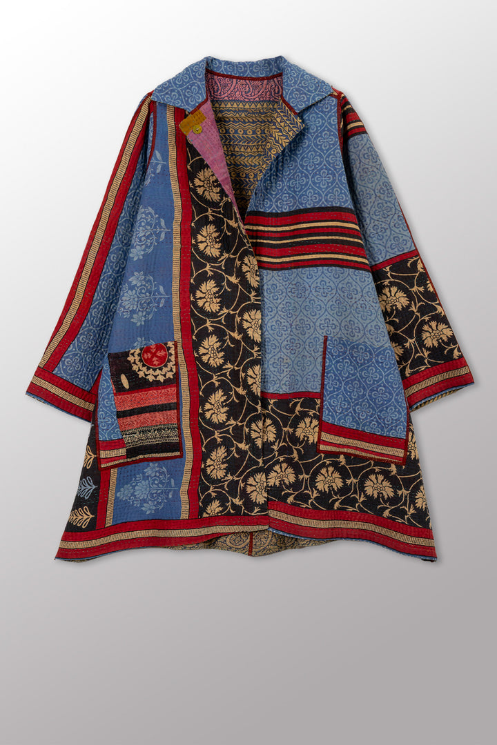 VINTAGE COTTON KANTHA A-LINE DUSTER - cv4311-0113a -