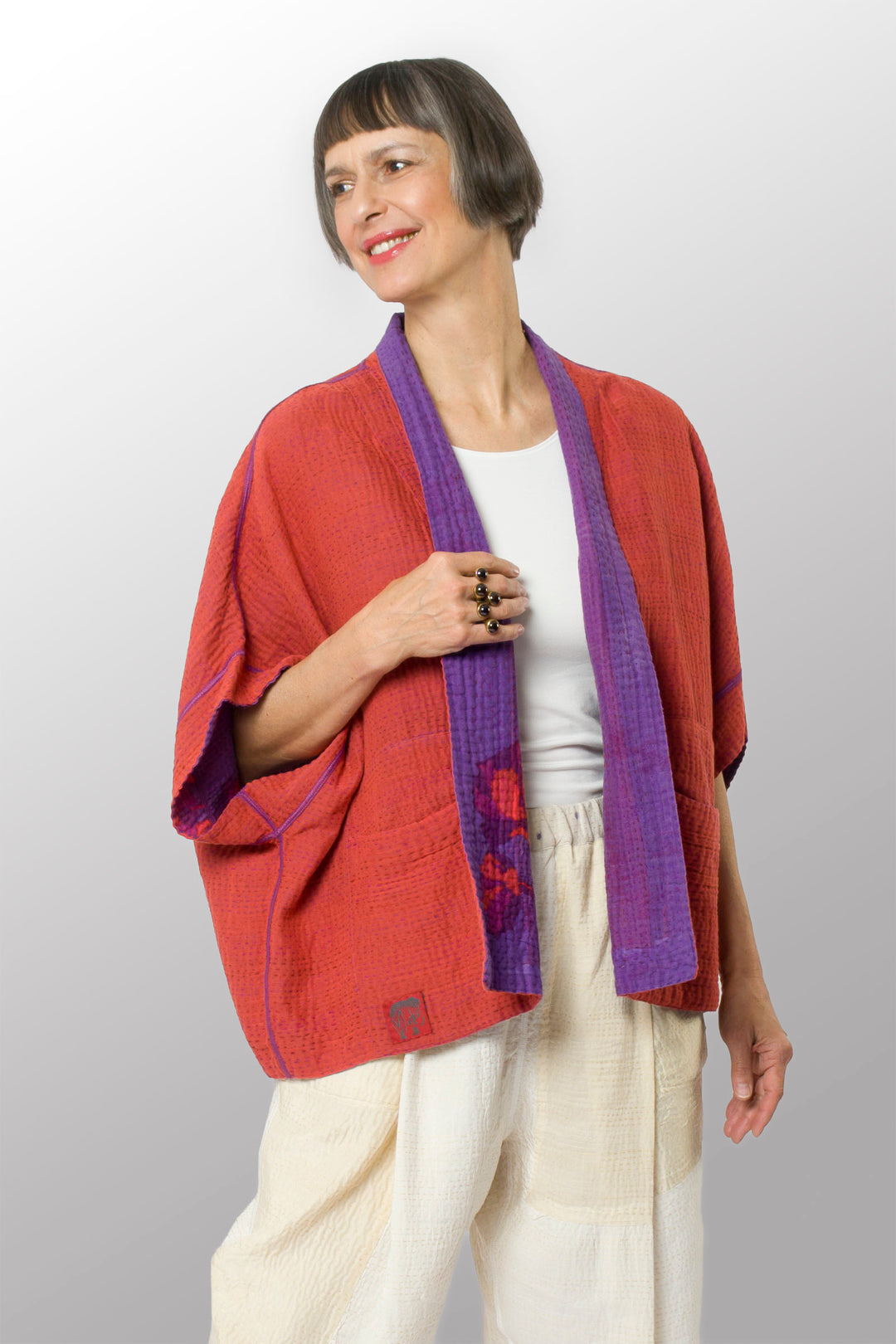 BLOOMING FLOWERS KANTHA MINI PONCHO - bf4060-prp -