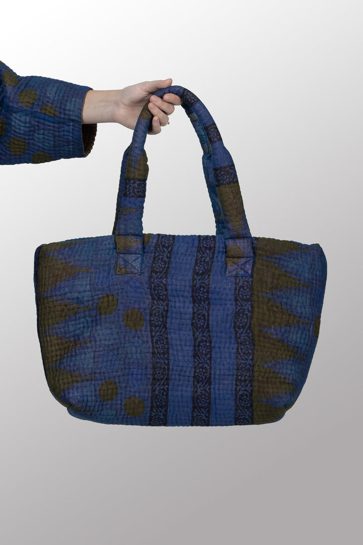 Quilted Overdye Cotton Kantha Wide Tote - mm-oq5869-cblu002a -