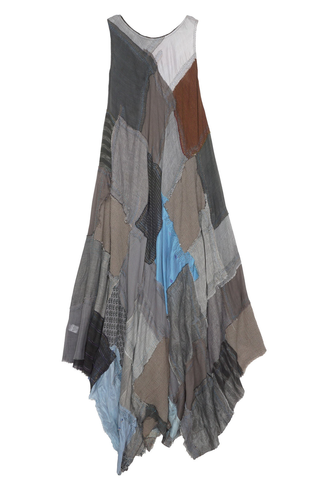MOSAIC TILE PATCH KANTHA FULL CIRCULAR DRESS MAXI - mt1422-gry -