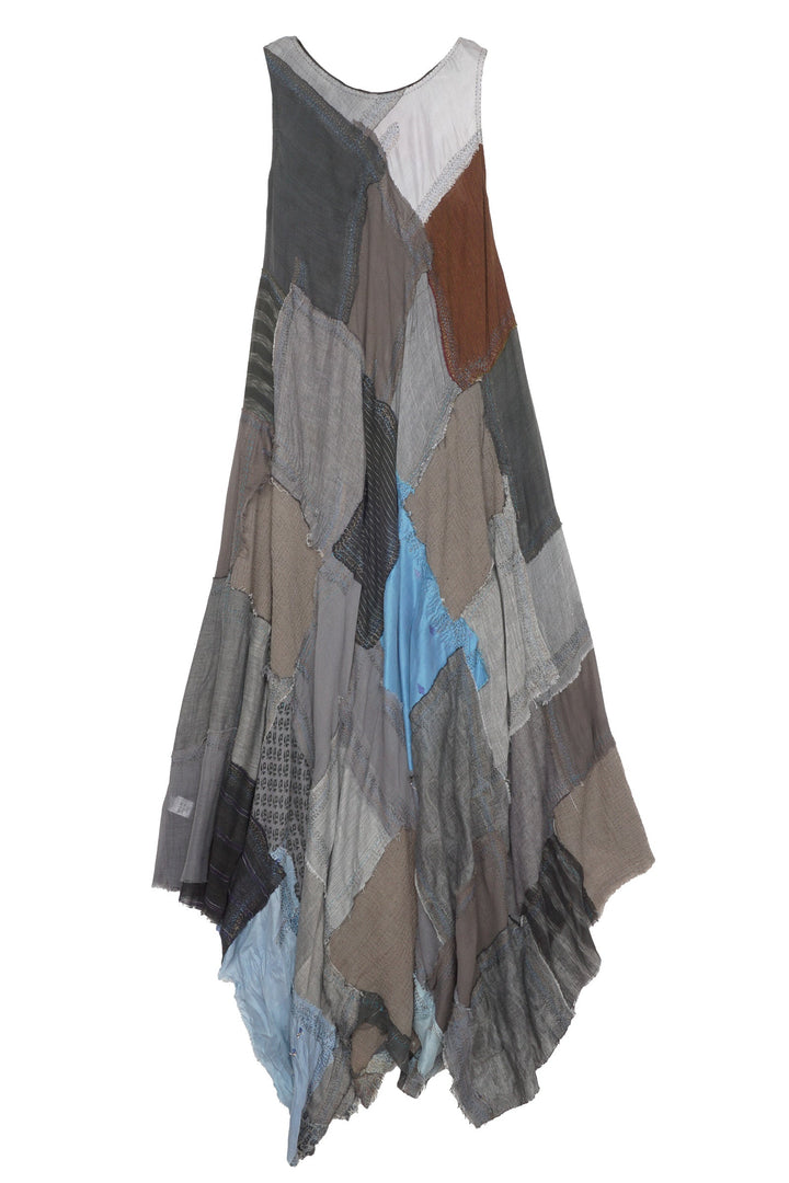 MOSAIC TILE PATCH KANTHA FULL CIRCULAR DRESS MAXI - mt1422-gry -