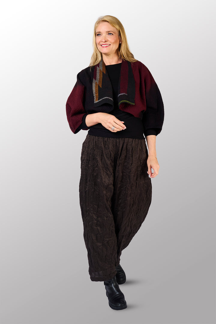 WOVEN HANDLOOM IKAT WITH OMBRE KANTHA PUFF SLV. SHRUG - wh4062-red -