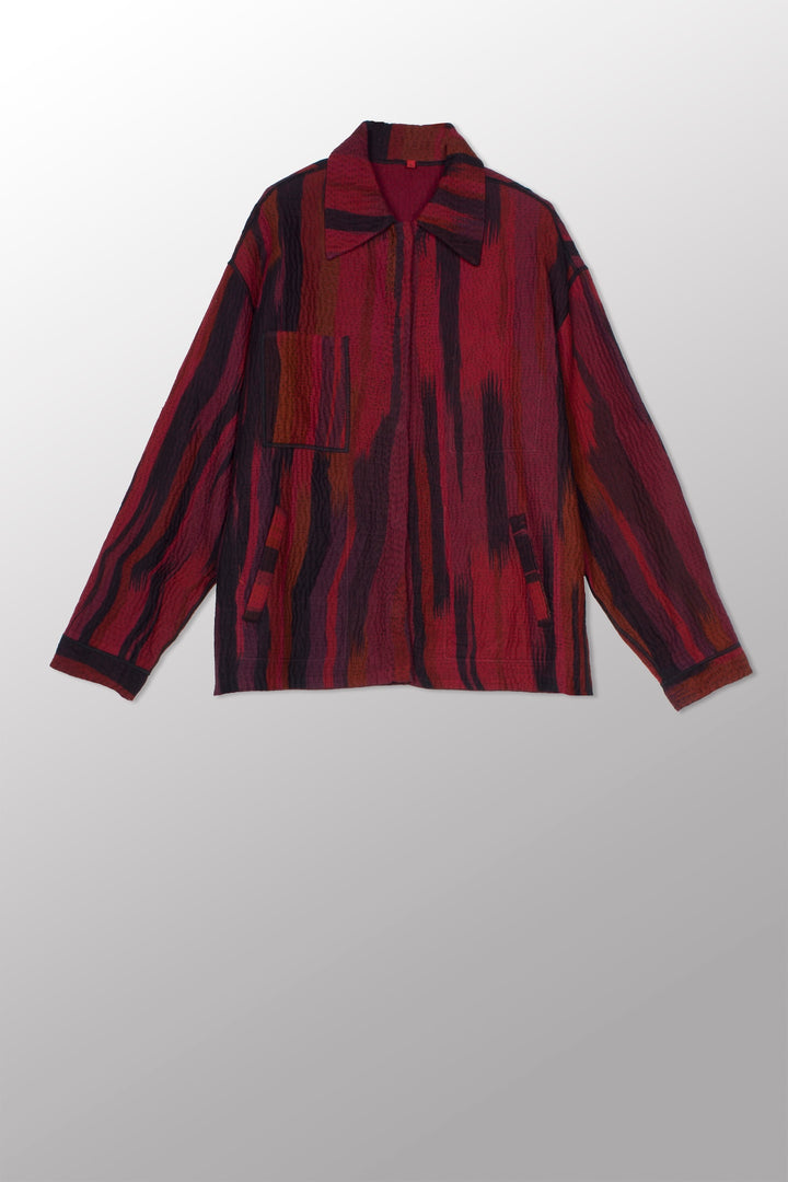 IKAT STRIPE KANTHA WORKERS JACKET - is4085-drd -