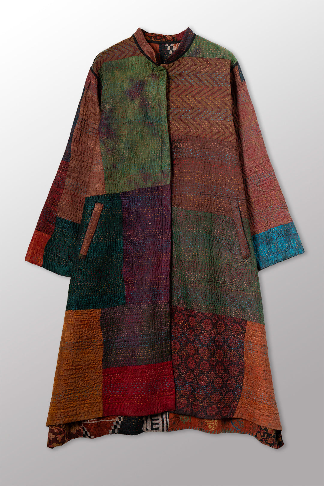 JACQUARD SILK KANTHA KAFTAN COAT - js4343-cbrn001s -