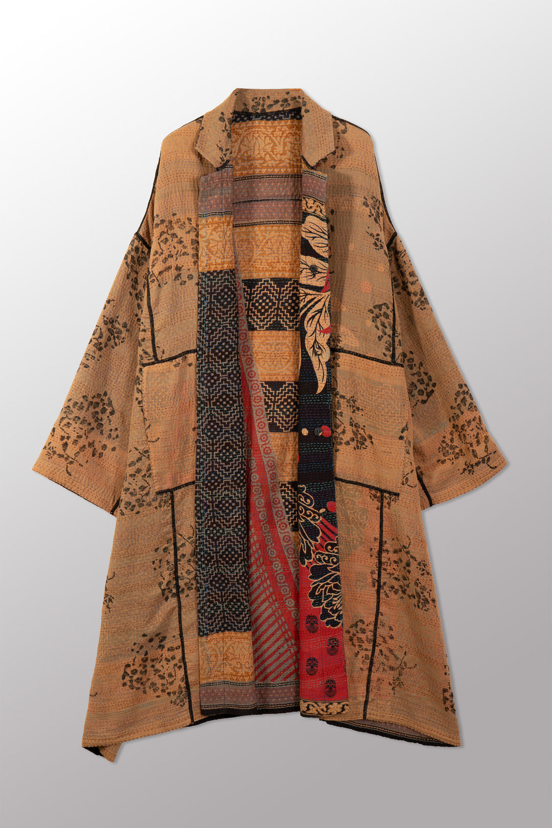 VINTAGE COTTON & NEW VOILE KANTHA NEW OVERSIZED COAT - cn2342-0001a -
