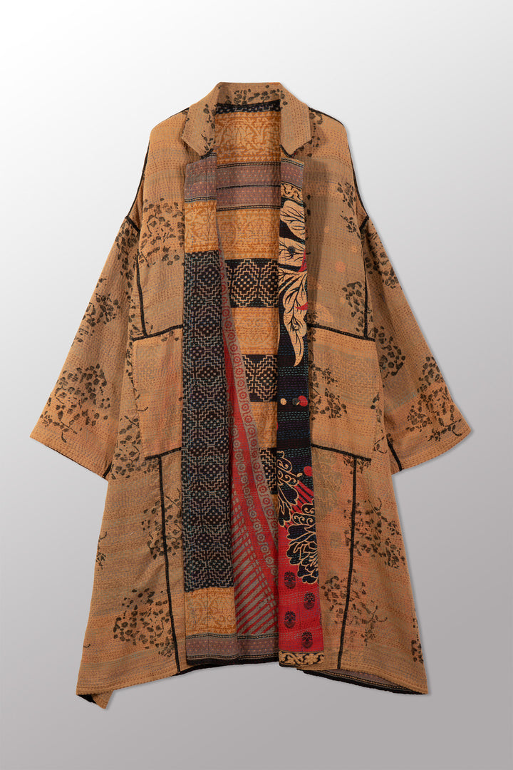 VINTAGE COTTON & NEW VOILE KANTHA NEW OVERSIZED COAT - cn2342-0001a -