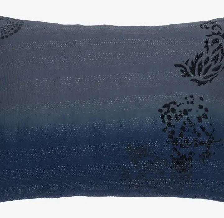 Cotton Ombre Handmade Vintage Kantha Pillow -Indigo