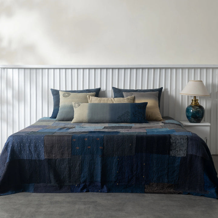 Ombre With Fray Patch Handmade Vintage Quilts -Navy