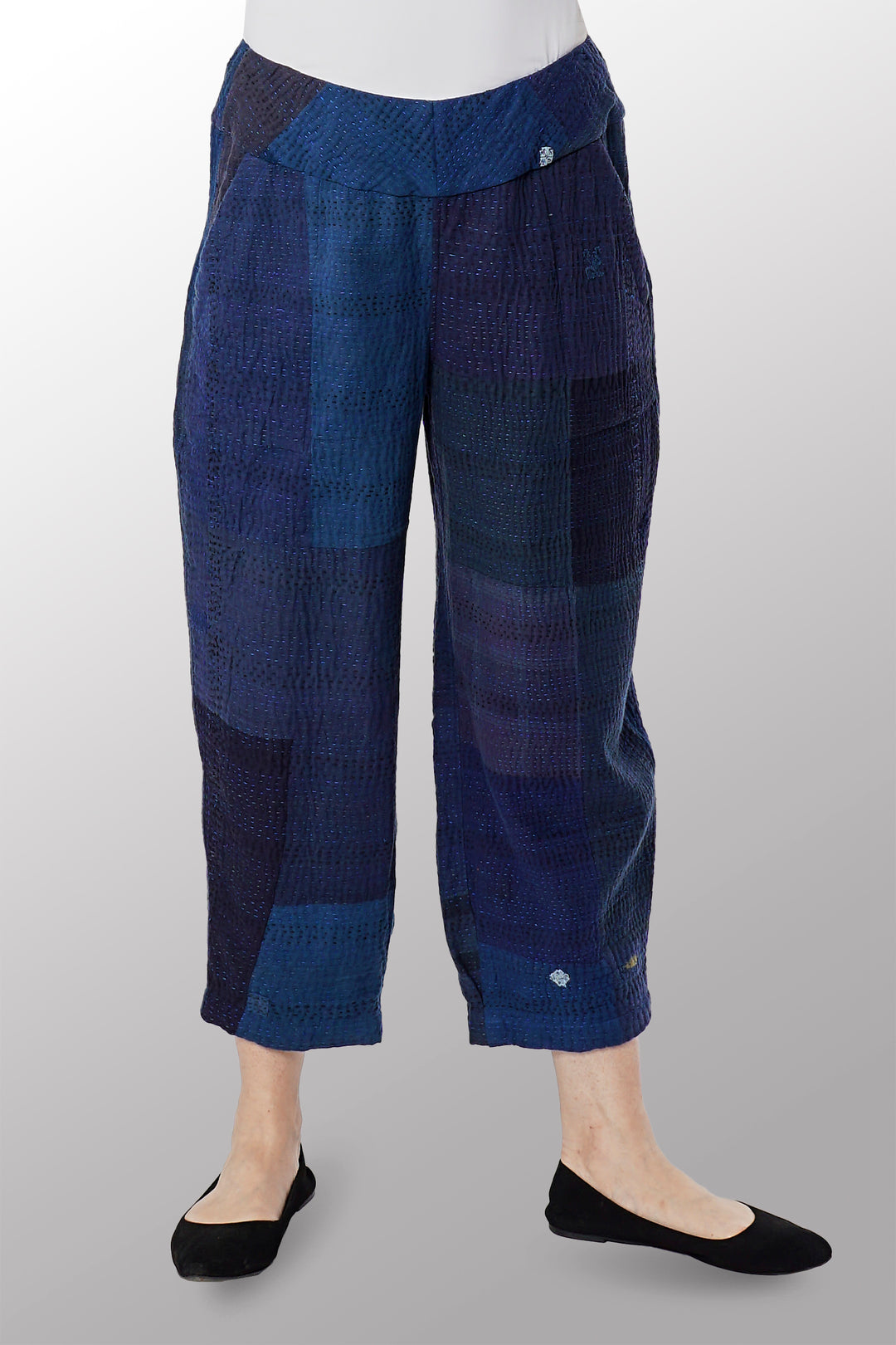 OMBRE PATCHED KANTHA NEW LANTERN PANTS - op4651-nvy -