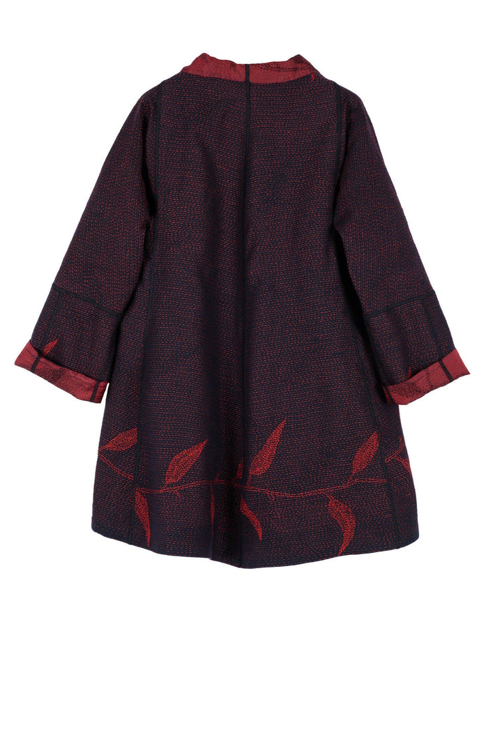 NIGHT BAMBOO SILK COTTON KANTHA FLARE LONG JKT - nb2021-red -
