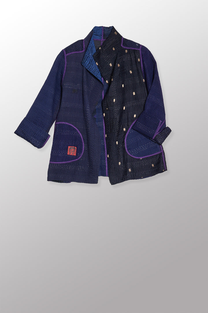 JAIPUR PATCH KANTHA SHORT JKT - jp4007-nvy -