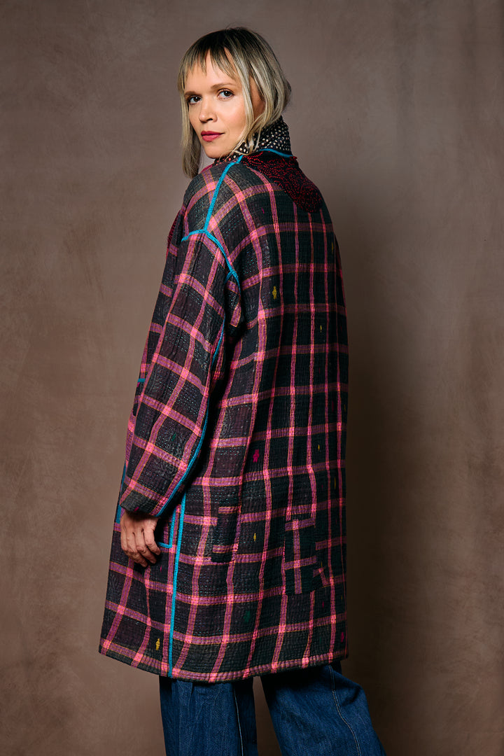 VINTAGE COTTON KANTHA LONG LINE JACKET - cv4059-5001m -