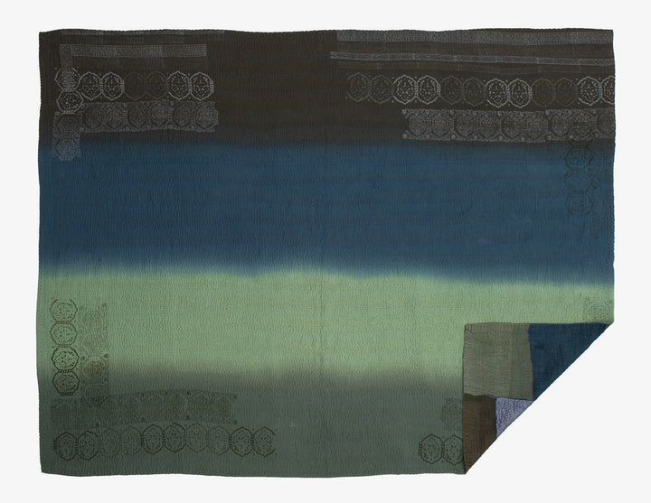 Ombre With Fray Handmade Vintage Kantha Throw -Avocado