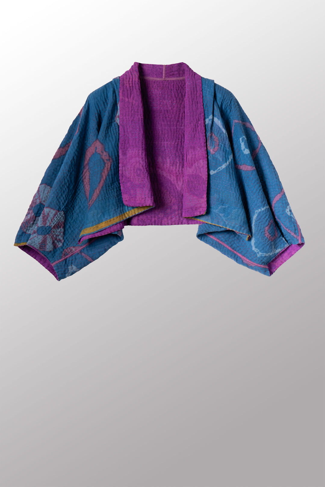 VINTAGE SILK GEORGETTE COTTON KANTHA PUFF SLV. SHRUG - gc4062-0002a -