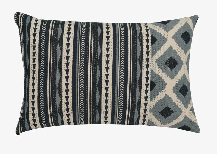 Monotone Ikat Handmade Vintage Kantha Pillow -Black