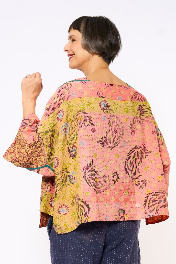 COTTON OVERDYE KANTHA 3/4 SLV. CROP TOP MIO - ov2538-corg005a -