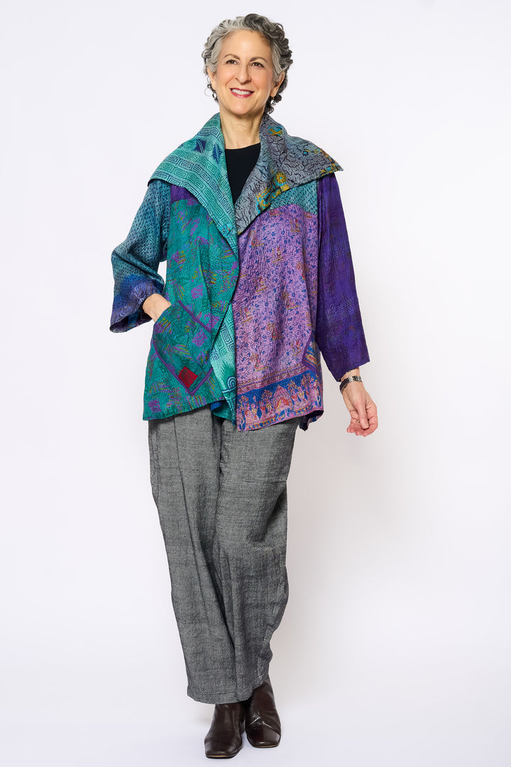 VINTAGE SILK KANTHA FLARE JKT - sv2010-0051a -