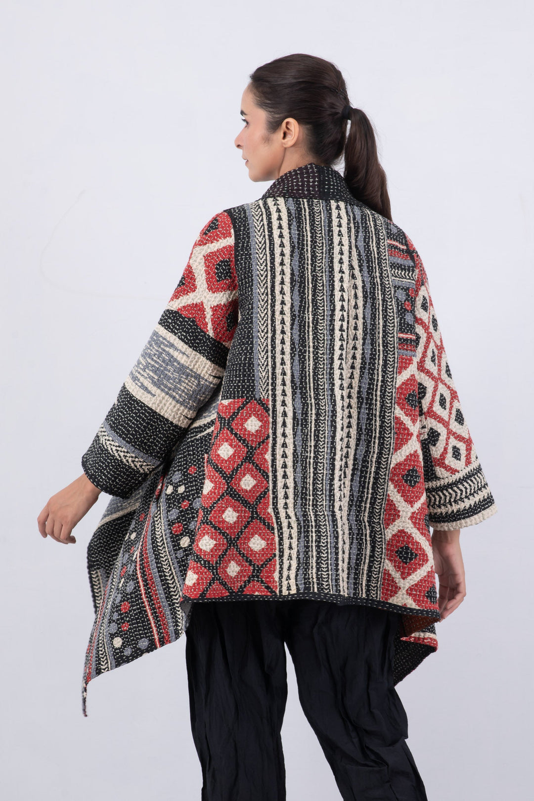 WAFFLE IKAT KANTHA DOUBLE WRAP JKT - wi3056-red -