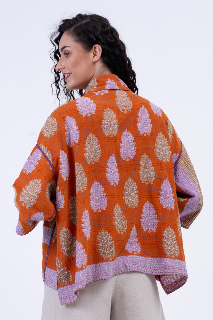 VINTAGE COTTON KANTHA CROPPED TENT SHIRT - cv2596-0002a -