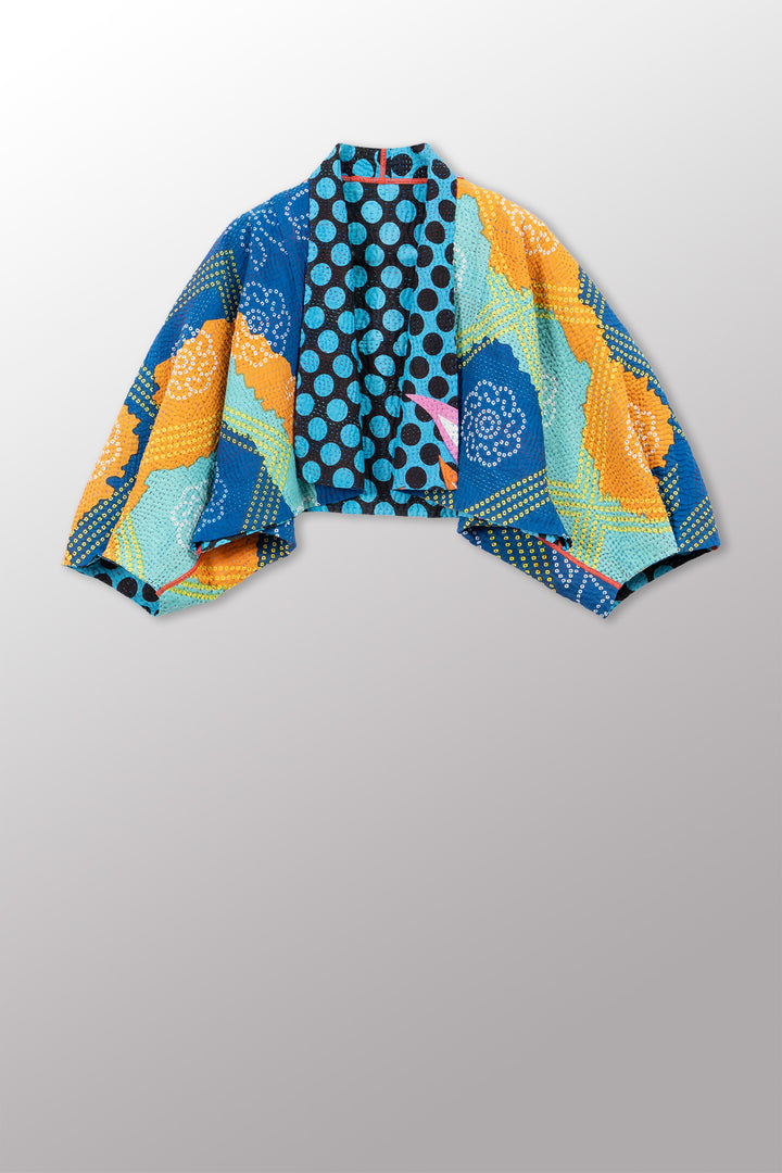 SFDG PRINT KANTHA PUFF SLV. SHRUG - sf4062-mlt -
