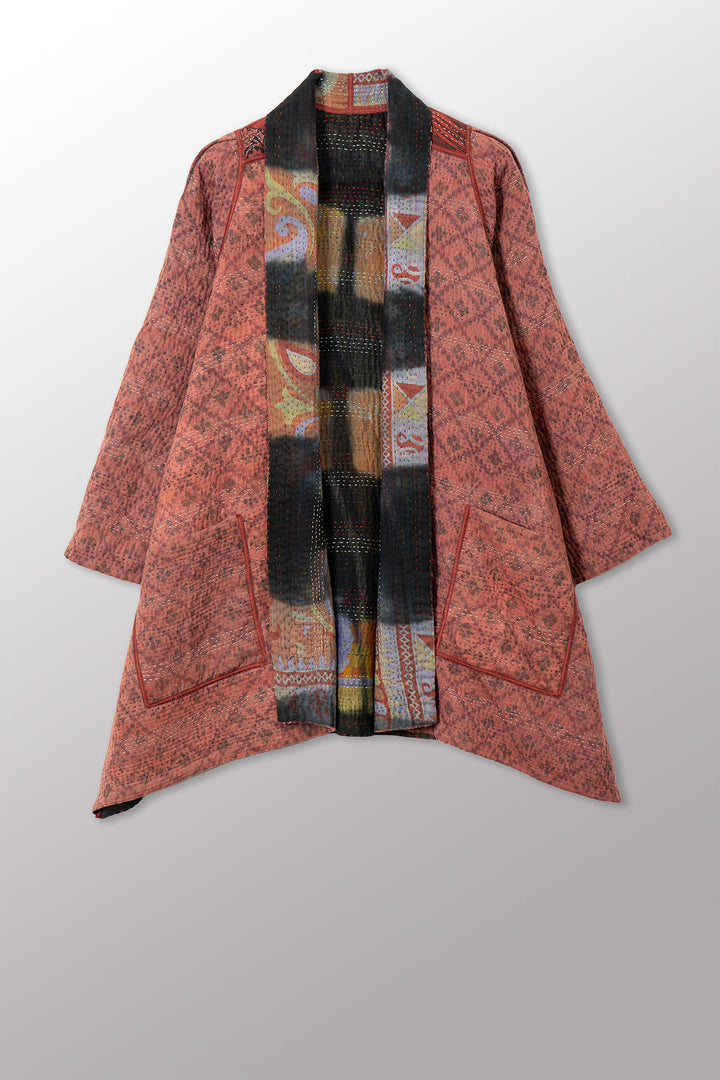 VINTAGE COTTON GREY CLAMP TIE DYE KANTHA A-LINE JACKET - su4003-0001a -