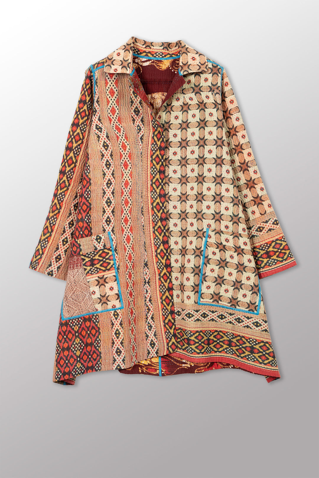 VINTAGE COTTON KANTHA A-LINE DUSTER - cv4311-0116a -