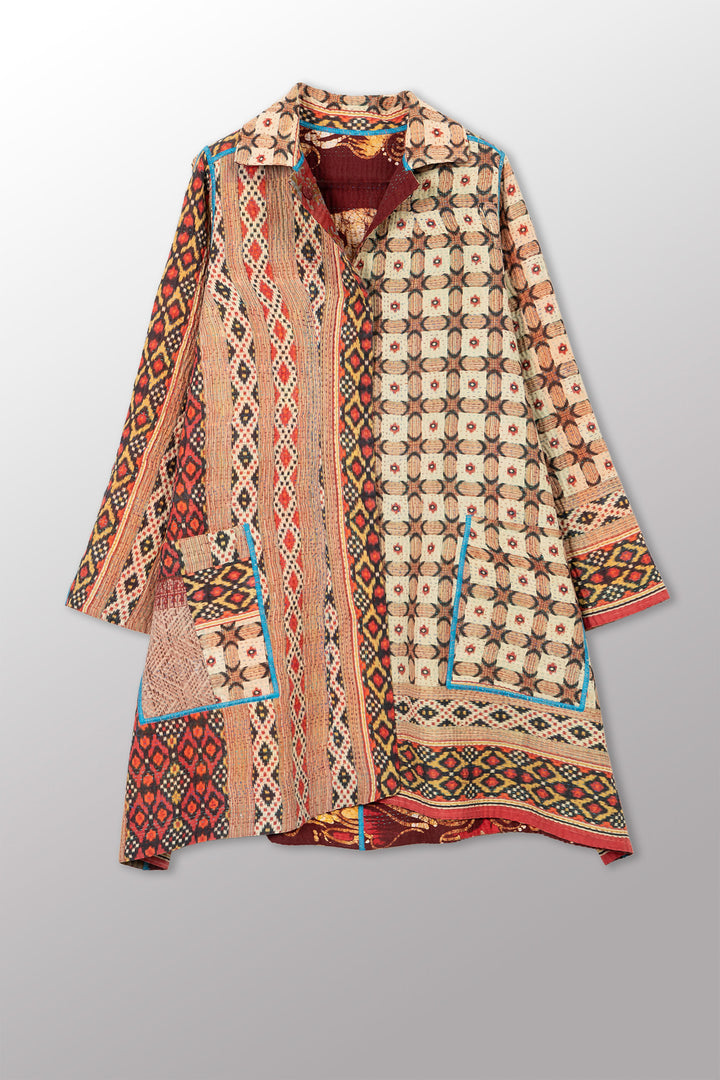 VINTAGE COTTON KANTHA A-LINE DUSTER - cv4311-0116a -