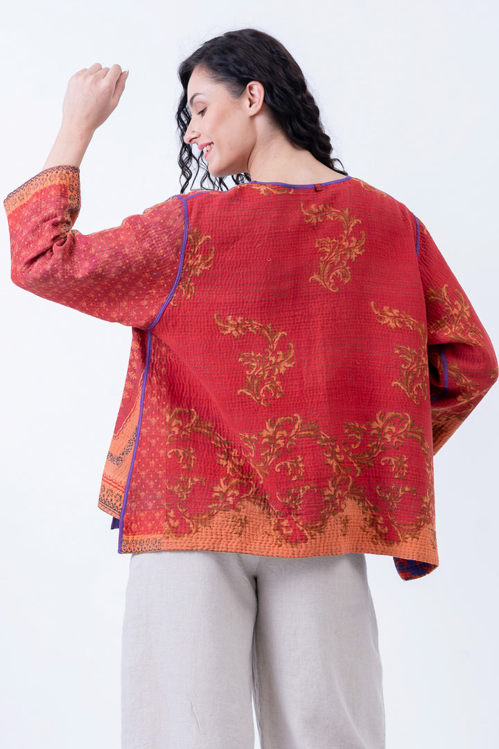 VINTAGE COTTON KANTHA A-LINE SHORT JKT - cv4019-0020a -